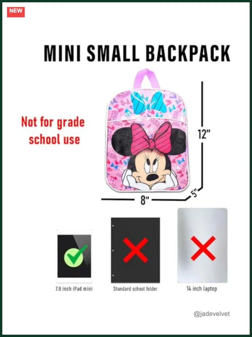 Disney Minnie Mouse Mini Backpack Kids 3 Pc Set w/ Water Bottle Stickers
